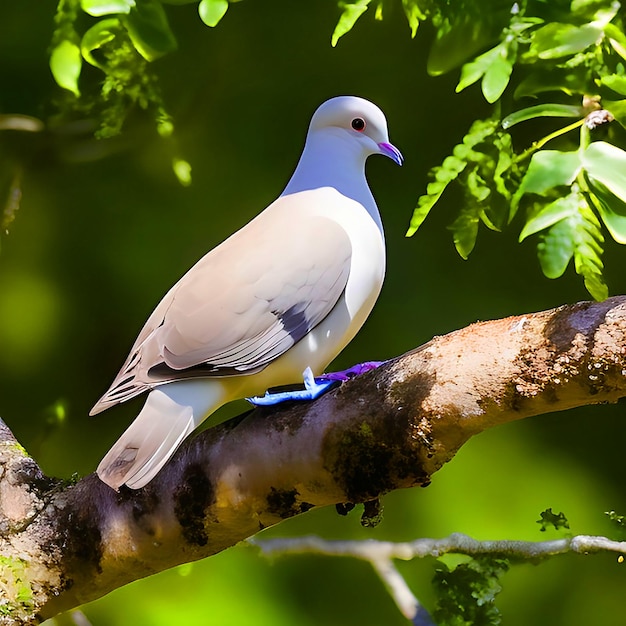 A Dove bird is sitting on a big tree branch