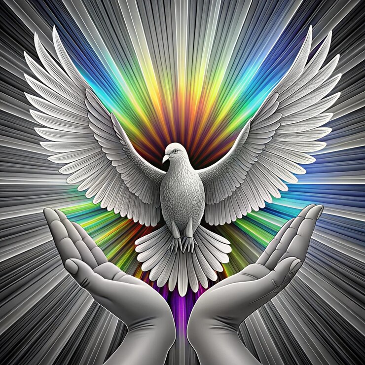 Photo a dove is held in a hand that has the word peace on it