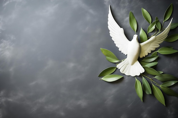 Foto dove of peace design emblema della libertà per la giornata mondiale della pace con ramo d'olivo in stile gesso
