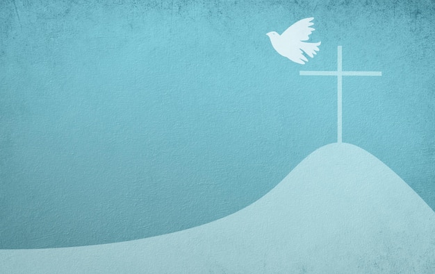 Dove and religious cross Holy Spirit Jesus Christ Christianity belief and faith Pentecost sunday