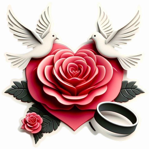 Dove rose rings and heart wedding elements For social media template design post banner