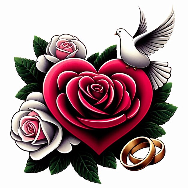 Dove rose rings and heart wedding elements For social media template design post banner