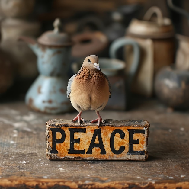 Dove Sitting beside the Word PEACE