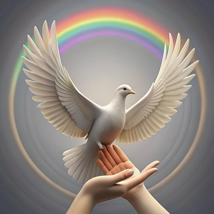 Photo a dove that is being held up by someone holding a peace sign