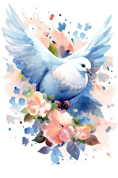 Dove watercolor clipart cute isolated on white background with Generative AI Technology