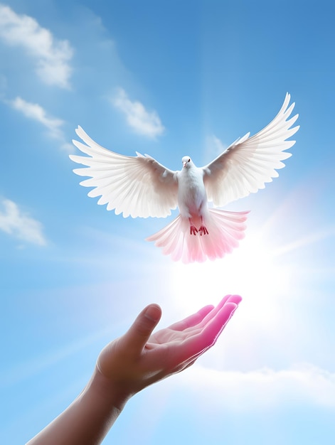 Doves fly out of people's hands