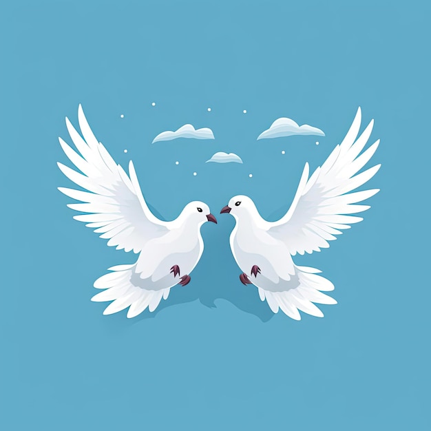 doves with wings outstretched against a blue background