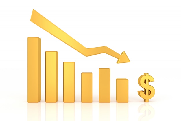 Down graph of dollar currency. 3D rendering.