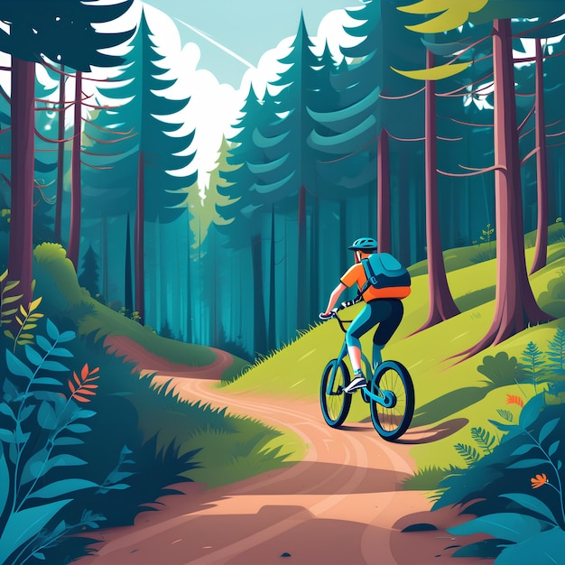 Downhill with bicycle in the forest