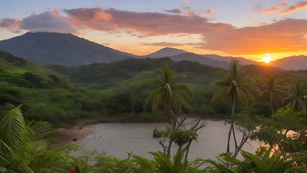 Download Colombiaanse natuur Donkergroene en gele zonsondergang