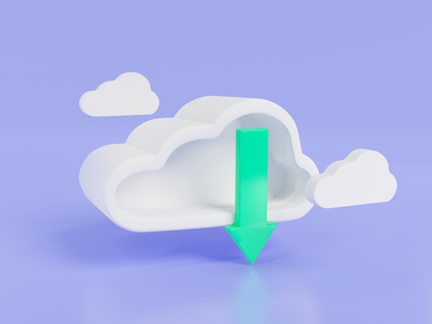 Download from cloud icon on purple background Cloud download cloud computer communication Cloud storage Webbased cloud data management Download technology concept 3d icon render illustration