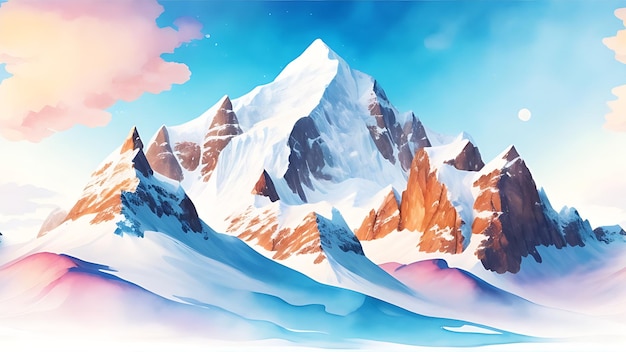 Download Majestic Snowcapped Mountain Range Watercolor Cartoon Clipart (Waterverf cartoon clip)