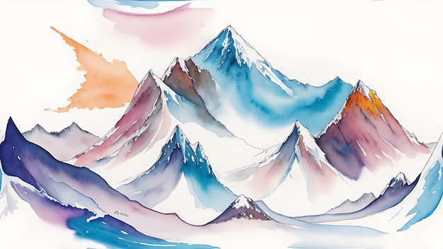 Download Majestic SnowCapped Mountain Range Watercolor Cartoon Clipart