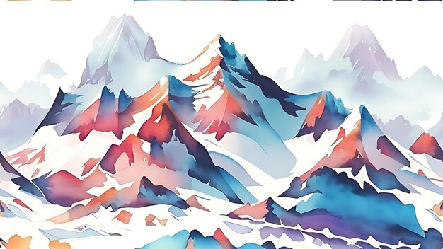 Download Majestic SnowCapped Mountain Range Watercolor Cartoon Clipart