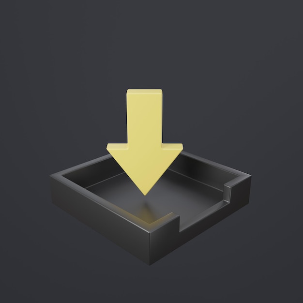 Downloadpictogram met gele neerwaartse pijl 3D render illustratie