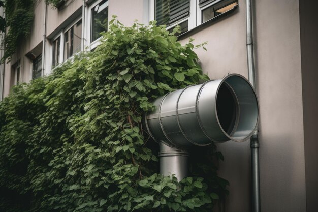 Downpipe met ingebouwd filter in de moderne en groene stad gecreëerd met generatieve ai