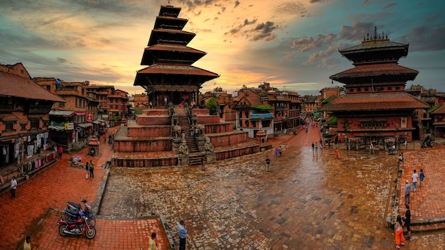 Downtown Bhaktapur where tourists and residents abound at all hour