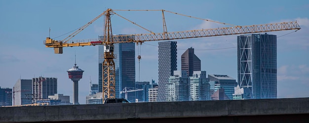 Downtown Calgary Skyline behind construction crane