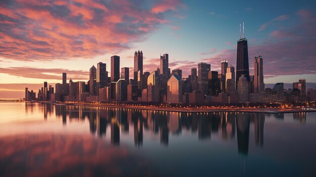 Photo downtown chicago by night