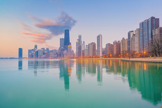 Downtown chicago skyline cityscape of Illinois USA