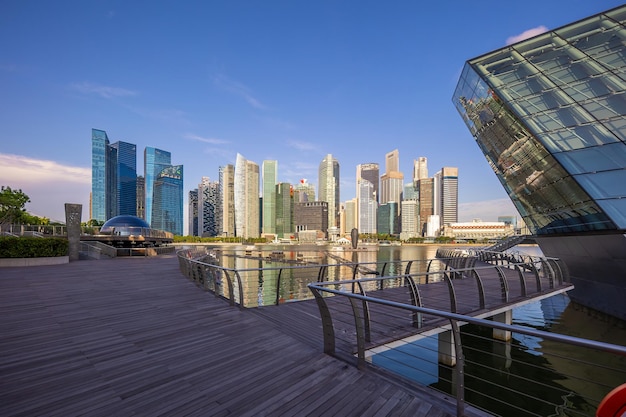 Downtown city skyline at the marina bay cityscape of Singapore