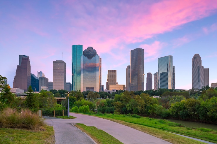 Photo downtown houston skyline in texas usa at twilight