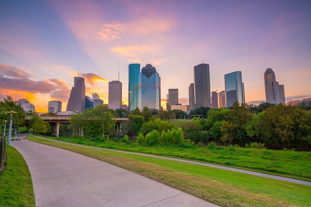 Photo downtown houston skyline in texas usa at twilight