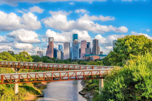 Downtown Houston skyline in Texas USA with bluesky