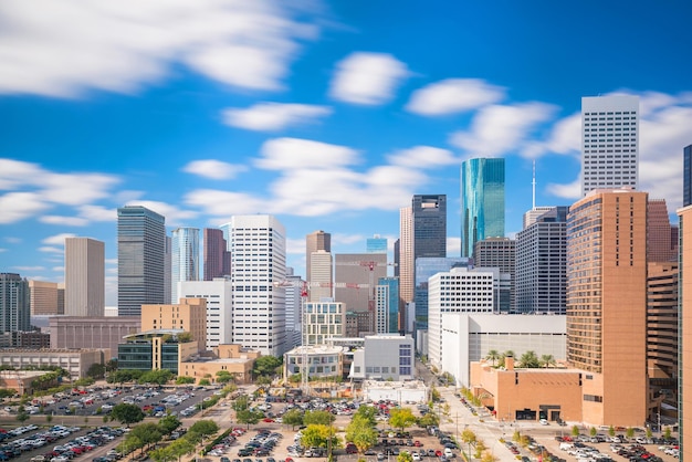 Downtown Houston skyline in Texas USA with bluesky