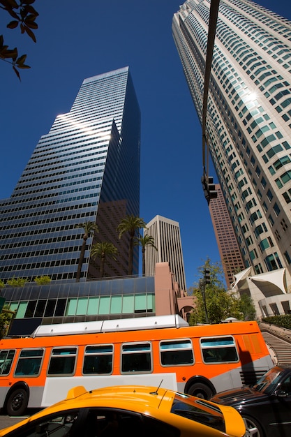 Downtown LA Los Angeles skyline California with traffic