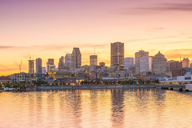 Downtown Montreal skyline at sunset in Canada