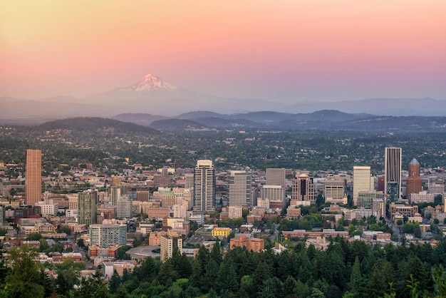 Downtown Portland Oregon at sunset