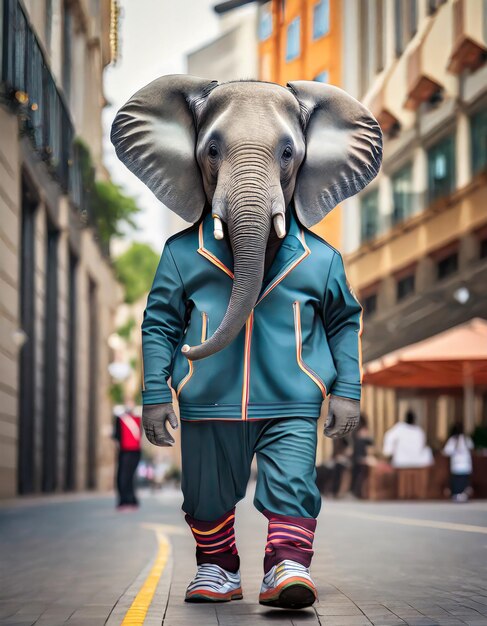 Photo downtown swagger the cool anthropomorphic elephant in a tracksuit