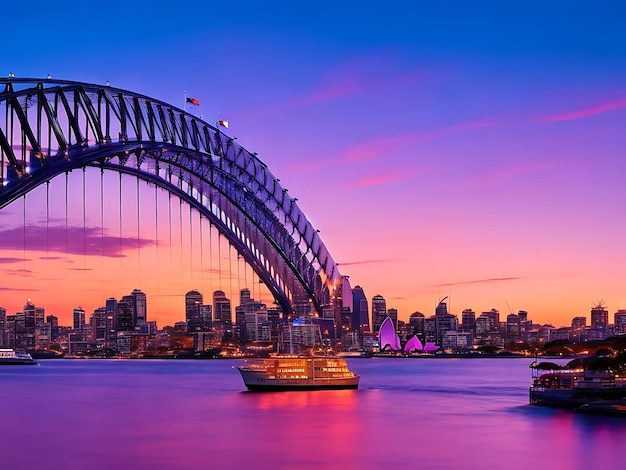 Downtown sydney skyline in australia from top view at sunset sydney opera house