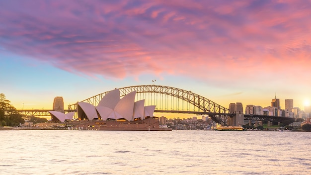 Photo downtown sydney skyline in australia from top view at sunset