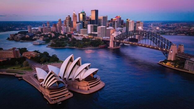 Downtown sydney skyline in australia from top view at twilight