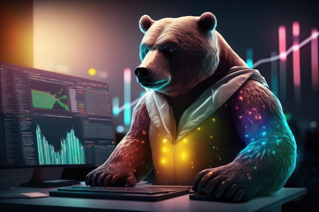 Draag bearish divergentie in aandelenmarkt en crypto-valuta met kleurrijke grafiek Generative Ai