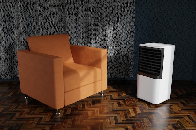 draagbare airconditioner in donkere kamer 3d