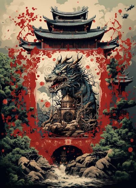 draak en een boom Chinese postzegel