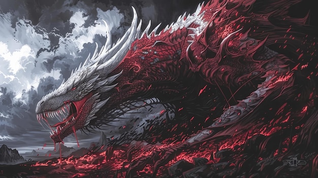Draak illustratie behang boze rode draak achtergrond