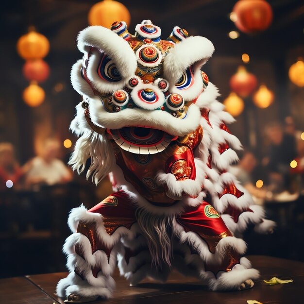 Draak- of leeuwendansshow barongsai ter viering van het Chinese nieuwe maanjaarfestival Aziatische traditioneel