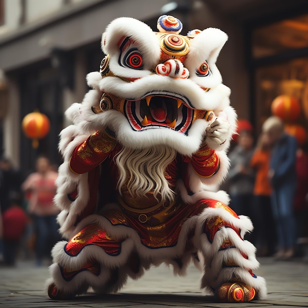 Draak- of leeuwendansshow barongsai ter viering van het Chinese nieuwe maanjaarfestival Aziatische traditioneel