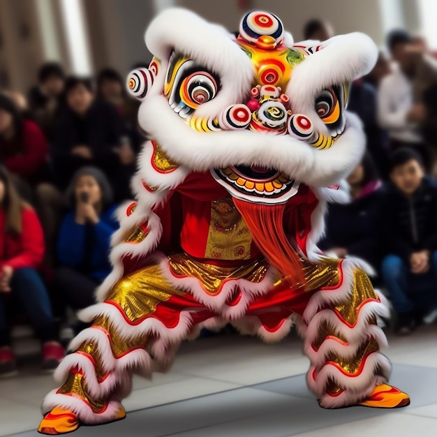 Draak- of leeuwendansshow barongsai ter viering van het Chinese nieuwe maanjaarfestival Aziatische traditioneel