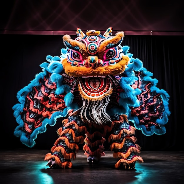 Draak- of leeuwendansshow barongsai ter viering van het Chinese nieuwe maanjaarfestival Aziatische traditioneel