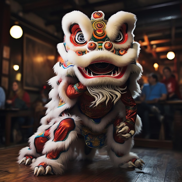 Draak- of leeuwendansshow barongsai ter viering van het Chinese nieuwe maanjaarfestival Aziatische traditioneel