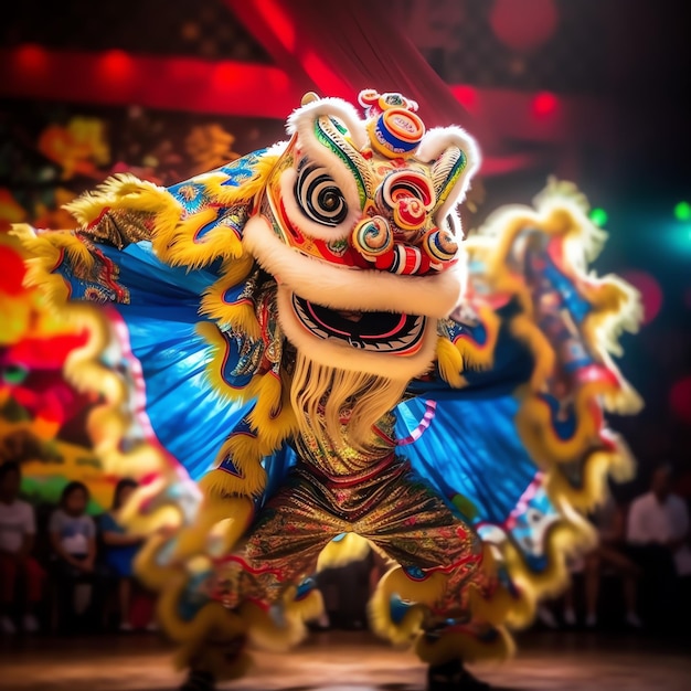 Draak- of leeuwendansshow barongsai ter viering van het Chinese nieuwe maanjaarfestival Aziatische traditioneel