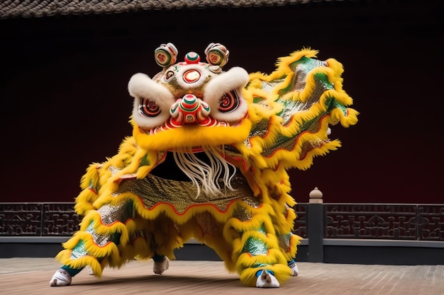 Draak- of leeuwendansshow barongsai ter viering van het Chinese nieuwe maanjaarfestival Aziatische traditioneel