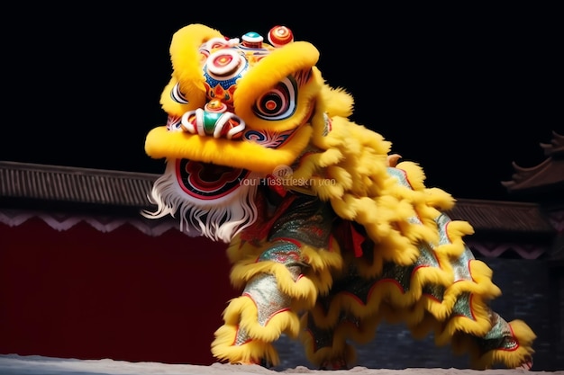 Draak- of leeuwendansshow barongsai ter viering van het Chinese nieuwe maanjaarfestival Aziatische traditioneel