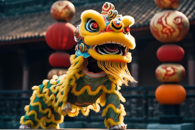 Draak- of leeuwendansshow barongsai ter viering van het Chinese nieuwe maanjaarfestival Aziatische traditioneel