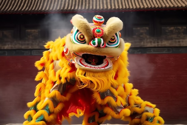 Draak- of leeuwendansshow barongsai ter viering van het Chinese nieuwe maanjaarfestival Aziatische traditioneel